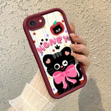 HONTINGA iPhone Se 2022 ile Uyumlu Kılıfı Düşüme Önleyici Basitlik Anti Düşme Kamera Korumali Sevimli Kedi Bordo Desen Yumuşak Silikon Telefon Kılıfı Kadın ve Erkek Için Uygundur K2-7121