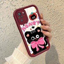 HONTINGA Xiaomi Redmi Note 10S ile Uyumlu Kılıfı Düşüme Önleyici Basitlik Anti Düşme Kamera Korumali Sevimli Kedi Bordo Desen Yumuşak Silikon Telefon Kılıfı Kadın ve Erkek Için Uygundur K2-7121