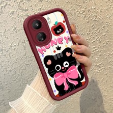 HONTINGA Poco C65 ile Uyumlu Kılıfı Düşüme Önleyici Basitlik Anti Düşme Kamera Korumali Sevimli Kedi Bordo Desen Yumuşak Silikon Telefon Kılıfı Kadın ve Erkek Için Uygundur K2-7121