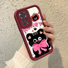 HONTINGA Xiaomi Redmi Note 11S ile Uyumlu Kılıfı Düşüme Önleyici Basitlik Anti Düşme Kamera Korumali Sevimli Kedi Bordo Desen Yumuşak Silikon Telefon Kılıfı Kadın ve Erkek Için Uygundur K2-7121