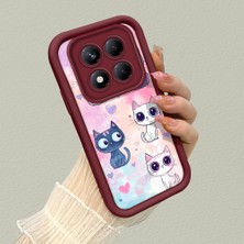 HONTINGA Xiaomi Redmi Note 14 Pro ile Uyumlu Kılıfı Düşüme Önleyici Basitlik Anti Düşme Kamera Korumali Sevimli Kedi Bordo Desen Yumuşak Silikon Telefon Kılıfı Kadın ve Erkek Için Uygundur K2-7121