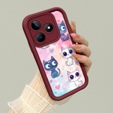 HONTINGA Realme Note 50 ile Uyumlu Kılıfı Düşüme Önleyici Basitlik Anti Düşme Kamera Korumali Sevimli Kedi Bordo Desen Yumuşak Silikon Telefon Kılıfı Kadın ve Erkek Için Uygundur K2-7121