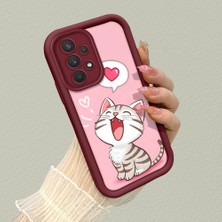 HONTINGA Samsung Galaxy A32 ile Uyumlu Kılıfı Düşüme Önleyici Basitlik Anti Düşme Kamera Korumali Kedi Bordo Desen Yumuşak Silikon Telefon Kılıfı Kadın ve Erkek Için Uygundur K2-7120