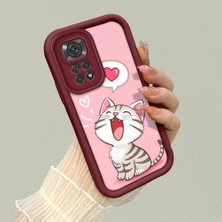 HONTINGA Xiaomi Redmi Note 11S ile Uyumlu Kılıfı Düşüme Önleyici Basitlik Anti Düşme Kamera Korumali Kedi Bordo Desen Yumuşak Silikon Telefon Kılıfı Kadın ve Erkek Için Uygundur K2-7120