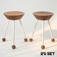 Wood Stone Art 2'li Set Ahşap Tabure Metal 3 Ayaklı 47 cm