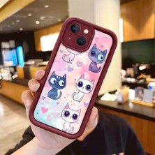 HONTINGA iPhone 15 Plus ile Uyumlu Kılıfı Düşüme Önleyici Basitlik Anti Düşme Kamera Korumali Sevimli Kedi Bordo Desen Yumuşak Silikon Telefon Kılıfı Kadın ve Erkek Için Uygundur K2-7121