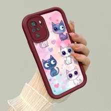 HONTINGA Poco M5S ile Uyumlu Kılıfı Düşüme Önleyici Basitlik Anti Düşme Kamera Korumali Sevimli Kedi Bordo Desen Yumuşak Silikon Telefon Kılıfı Kadın ve Erkek Için Uygundur K2-7121