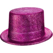 Efe Avm Fuşya Pembe Renk Parıltılı Simli Fötr Silindir Parti Şapkası