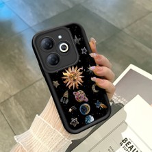 HONTINGA Infinix Smart 8 ile Uyumlu Kılıfı Düşüme Önleyici Basitlik Anti Düşme Kamera Korumali Gökyüzü Siyah Desen Yumuşak Silikon Telefon Kılıfı Kadın ve Erkek Için Uygundur K2-0240