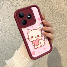 HONTINGA Realme C53 ile Uyumlu Kılıfı Düşüme Önleyici Basitlik Anti Düşme Kamera Korumali Kedi Bordo Desen Yumuşak Silikon Telefon Kılıfı Kadın ve Erkek Için Uygundur K2-7120