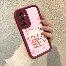 HONTINGA Samsung Galaxy M14 ile Uyumlu Kılıfı Düşüme Önleyici Basitlik Anti Düşme Kamera Korumali Kedi Bordo Desen Yumuşak Silikon Telefon Kılıfı Kadın ve Erkek Için Uygundur K2-7120