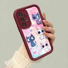 HONTINGA Samsung Galaxy A13 4g ile Uyumlu Kılıfı Düşüme Önleyici Basitlik Anti Düşme Kamera Korumali Sevimli Kedi Bordo Desen Yumuşak Silikon Telefon Kılıfı Kadın ve Erkek Için Uygundur K2-7121