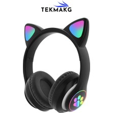 Tekmakg Stn-28 Kedi Kulaklı Kulaklık Pembe, Sevimli Kablosuz Bluetooth 5.0, Rgb LED Işıklı, Katlanabilir Kulaküstü Çocuk Kulaklığı