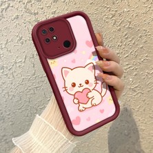 HONTINGA Xiaomi Redmi 10C ile Uyumlu Kılıfı Düşüme Önleyici Basitlik Anti Düşme Kamera Korumali Kedi Bordo Desen Yumuşak Silikon Telefon Kılıfı Kadın ve Erkek Için Uygundur K2-7120