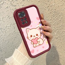HONTINGA Xiaomi Redmi Note 11S ile Uyumlu Kılıfı Düşüme Önleyici Basitlik Anti Düşme Kamera Korumali Kedi Bordo Desen Yumuşak Silikon Telefon Kılıfı Kadın ve Erkek Için Uygundur K2-7120