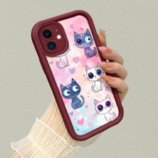 HONTINGA iPhone 12 ile Uyumlu Kılıfı Düşüme Önleyici Basitlik Anti Düşme Kamera Korumali Sevimli Kedi Bordo Desen Yumuşak Silikon Telefon Kılıfı Kadın ve Erkek Için Uygundur K2-7121
