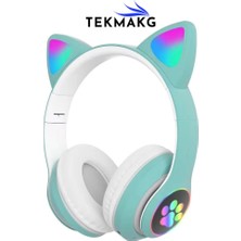 Tekmakg Stn-28 Kedi Kulaklı Kulaklık Pembe, Sevimli Kablosuz Bluetooth 5.0, Rgb LED Işıklı, Katlanabilir Kulaküstü Çocuk Kulaklığı