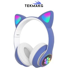 Tekmakg Stn-28 Kedi Kulaklı Kulaklık Pembe, Sevimli Kablosuz Bluetooth 5.0, Rgb LED Işıklı, Katlanabilir Kulaküstü Çocuk Kulaklığı