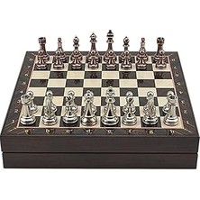 Starseven Gifthome Büyük Boy Metal Klasik Satranç Tk. Antik ve Ceviz Desenli Sandıklı Mdf TAHTASI(36X36 Cm.)