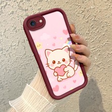 HONTINGA iPhone 8 ile Uyumlu Kılıfı Düşüme Önleyici Basitlik Anti Düşme Kamera Korumali Kedi Bordo Desen Yumuşak Silikon Telefon Kılıfı Kadın ve Erkek Için Uygundur K2-7120