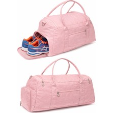 Pudra Krinkıl Kumaş Ayakkabı Bölmeli 0818 Önü Cepli Su Geçirmez Omuz Askılı Spor ve Seyahat Çantası