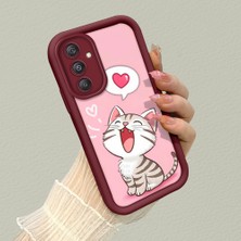 HONTINGA Samsung Galaxy M34 5g ile Uyumlu Kılıfı Düşüme Önleyici Basitlik Anti Düşme Kamera Korumali Kedi Bordo Desen Yumuşak Silikon Telefon Kılıfı Kadın ve Erkek Için Uygundur K2-7120