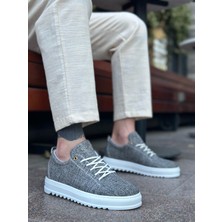 Baybonza BA0152 Bağcıklı Yüksek Taban Gri Kırçıllı Keten Erkek Ayakkabı