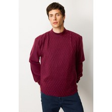 Desen Triko Erkek Yarım Balıkçı Yaka Petek Desenli Kazak Bordo