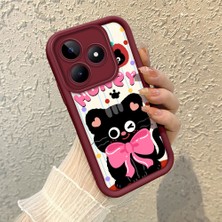 HONTINGA Realme C53 ile Uyumlu Kılıfı Düşüme Önleyici Basitlik Anti Düşme Kamera Korumali Sevimli Kedi Bordo Desen Yumuşak Silikon Telefon Kılıfı Kadın ve Erkek Için Uygundur K2-7121