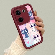 HONTINGA Tecno Camon 20 Pro 4g ile Uyumlu Kılıfı Düşüme Önleyici Basitlik Anti Düşme Kamera Korumali Sevimli Kedi Bordo Desen Yumuşak Silikon Telefon Kılıfı Kadın ve Erkek Için Uygundur K2-7121