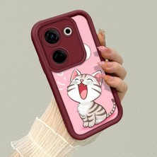 HONTINGA Tecno Camon 20 ile Uyumlu Kılıfı Düşüme Önleyici Basitlik Anti Düşme Kamera Korumali Kedi Bordo Desen Yumuşak Silikon Telefon Kılıfı Kadın ve Erkek Için Uygundur K2-7120