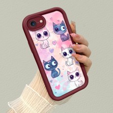 HONTINGA iPhone Se 2020 ile Uyumlu Kılıfı Düşüme Önleyici Basitlik Anti Düşme Kamera Korumali Sevimli Kedi Bordo Desen Yumuşak Silikon Telefon Kılıfı Kadın ve Erkek Için Uygundur K2-7121