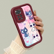 HONTINGA Xiaomi Redmi Note 11S ile Uyumlu Kılıfı Düşüme Önleyici Basitlik Anti Düşme Kamera Korumali Sevimli Kedi Bordo Desen Yumuşak Silikon Telefon Kılıfı Kadın ve Erkek Için Uygundur K2-7121