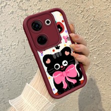HONTINGA Tecno Camon 20 ile Uyumlu Kılıfı Düşüme Önleyici Basitlik Anti Düşme Kamera Korumali Sevimli Kedi Bordo Desen Yumuşak Silikon Telefon Kılıfı Kadın ve Erkek Için Uygundur K2-7121
