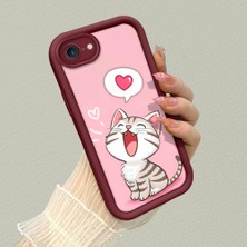 HONTINGA iPhone 7 ile Uyumlu Kılıfı Düşüme Önleyici Basitlik Anti Düşme Kamera Korumali Kedi Bordo Desen Yumuşak Silikon Telefon Kılıfı Kadın ve Erkek Için Uygundur K2-7120