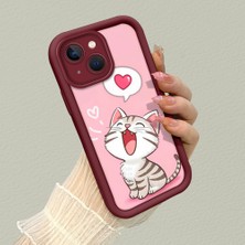 HONTINGA iPhone 14 ile Uyumlu Kılıfı Düşüme Önleyici Basitlik Anti Düşme Kamera Korumali Kedi Bordo Desen Yumuşak Silikon Telefon Kılıfı Kadın ve Erkek Için Uygundur K2-7120
