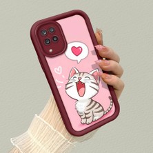 HONTINGA Samsung Galaxy M12 ile Uyumlu Kılıfı Düşüme Önleyici Basitlik Anti Düşme Kamera Korumali Kedi Bordo Desen Yumuşak Silikon Telefon Kılıfı Kadın ve Erkek Için Uygundur K2-7120