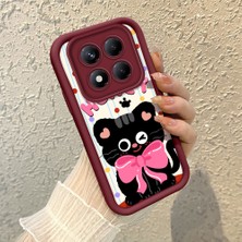 HONTINGA Xiaomi Redmi Note 14 Pro ile Uyumlu Kılıfı Düşüme Önleyici Basitlik Anti Düşme Kamera Korumali Sevimli Kedi Bordo Desen Yumuşak Silikon Telefon Kılıfı Kadın ve Erkek Için Uygundur K2-7121