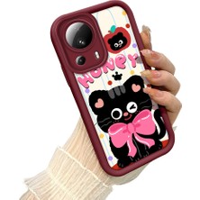 HONTINGA Xiaomi Mi 13 Lite ile Uyumlu Kılıfı Düşüme Önleyici Basitlik Anti Düşme Kamera Korumali Sevimli Kedi Bordo Desen Yumuşak Silikon Telefon Kılıfı Kadın ve Erkek Için Uygundur K2-7121