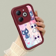 HONTINGA Tecno Spark 20 ile Uyumlu Kılıfı Düşüme Önleyici Basitlik Anti Düşme Kamera Korumali Sevimli Kedi Bordo Desen Yumuşak Silikon Telefon Kılıfı Kadın ve Erkek Için Uygundur K2-7121