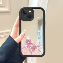HONTINGA iPhone 15 Plus ile Uyumlu Aynalı Kılıfı Düşüme Önleyici Basitlik Anti Düşme Kamera Korumali Kelebek Desen Yumuşak Silikon Telefon Kılıfı Kadın ve Erkek Için Uygundur K2-9044