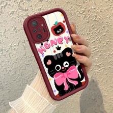 HONTINGA Xiaomi Redmi Note 10 Pro ile Uyumlu Kılıfı Düşüme Önleyici Basitlik Anti Düşme Kamera Korumali Sevimli Kedi Bordo Desen Yumuşak Silikon Telefon Kılıfı Kadın ve Erkek Için Uygundur K2-7121