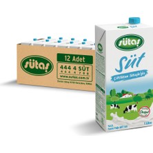Sütaş Yarım Yağlı Süt 1 L × 12'li Paket - Hafif İçim, Doğal Besin Değerleri, Türkiye Menşeli, %100 İnek Sütü