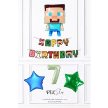 Pekshop Minecraft Tema Doğum Günü Steve Balonlu Yıldızlı Doğum Günü Balon Seti