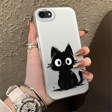 HONTINGA iPhone Se 2022 ile Uyumlu Kılıfı Silikon Kenar Sert Arka Düşüme Önleyici Basitlik Anti Düşme Kamera Korumali Sevimli Kedi Desen Telefon Kılıfı Kadın ve Erkek Için Uygundur K1-0575