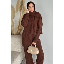 Julude Saç Örgülü Atkılı Tunik Pantolon Tesettür Triko Üçlü Takım P-00020307
