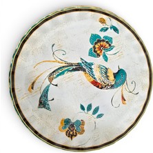 Sudedi Home Gerçek Altın Yaldızlı Hüma Kuşu Desenli 26 cm Cam Servis Tabağı Seti (6 Adet)