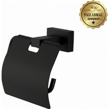Premium Pirinç Katre Kapaklı Kağıtlık Mat Siyah