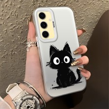 HONTINGA Samsung Galaxy S24 Fe ile Uyumlu Kılıfı Silikon Kenar Sert Arka Düşüme Önleyici Basitlik Anti Düşme Kamera Korumali Sevimli Kedi Desen Telefon Kılıfı Kadın ve Erkek Için Uygundur K1-0575