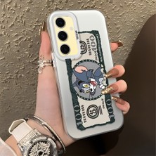 HONTINGA Samsung Galaxy S24 Fe ile Uyumlu Kılıfı Silikon Kenar Sert Arka Düşüme Önleyici Basitlik Anti Düşme Kamera Korumali Kedi ve Fare Desen Telefon Kılıfı Kadın ve Erkek Için Uygundur K1-0572